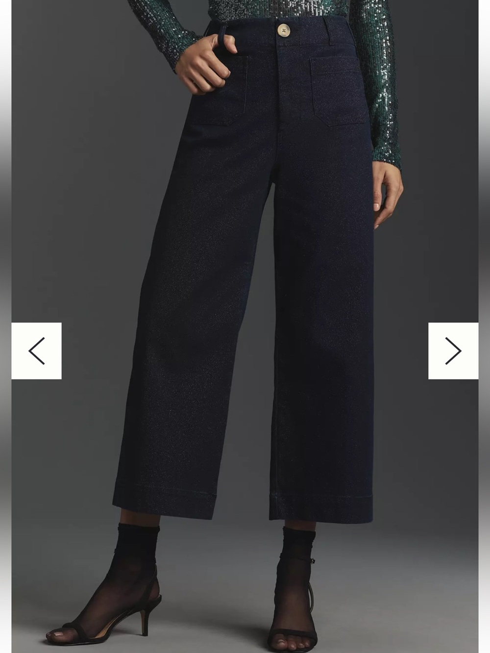 Maeve Colette Sparkle High-Rise Wide-Leg Cropped Jeans Sz 29
